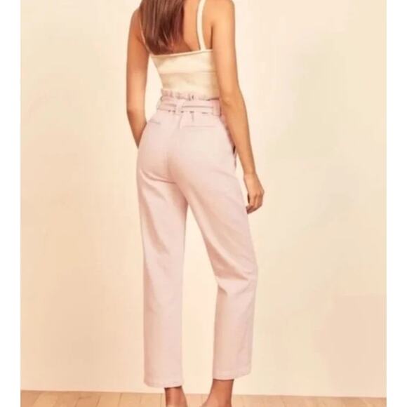 NWT Reformation Evie Pants Sz 26 Dusty Rose Pink High Rise Tie Waist Cotton - Picture 2 of 8